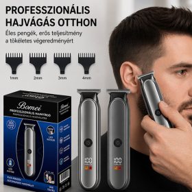   Bomei BM-028 professzionális hajvágó gép – vezeték nélküli trimmer LCD kijelzővel, fekete