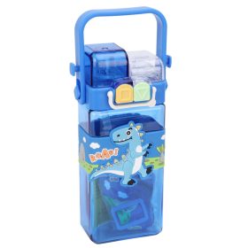   Téglalap alakú gyerek kulacs – kék dinoszauruszos, szilikon szívószálas, 0,75 L