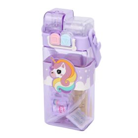   Téglalap alakú gyerek kulacs – lila unikornisos, szilikon szívószálas, 0,75 L