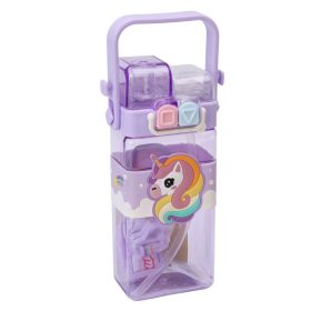   Téglalap alakú gyerek kulacs – lila unikornisos, szilikon szívószálas, 0,75 L