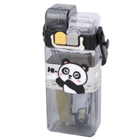   Téglalap alakú gyerek kulacs – fekete pandás, szilikon szívószálas, 0,75 L