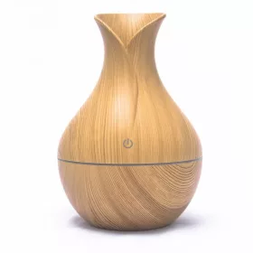   Aromaterápiás párásító 200 ml, Ultrahangos Fa hatású Aroma Diffúzor , 7 színű LED fénnyel Tulipán alakú - Világosbarna