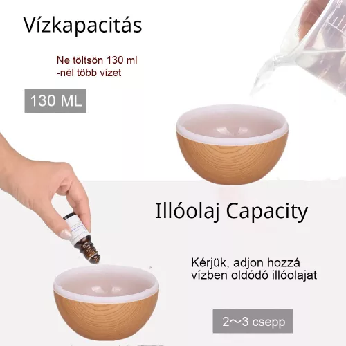 Aromaterápiás ultrahangos párásító – fa mintázatú illóolaj diffúzor LED világítással 130 ml sötétbarna