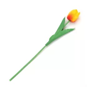 Tulipán szálas élethű növény 34 cm - Citrom piros
