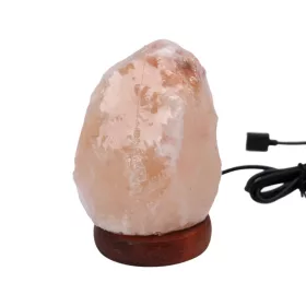   Himalája sólámpa fa talppal – természetes rózsaszín kristály, USB csatlakozóval