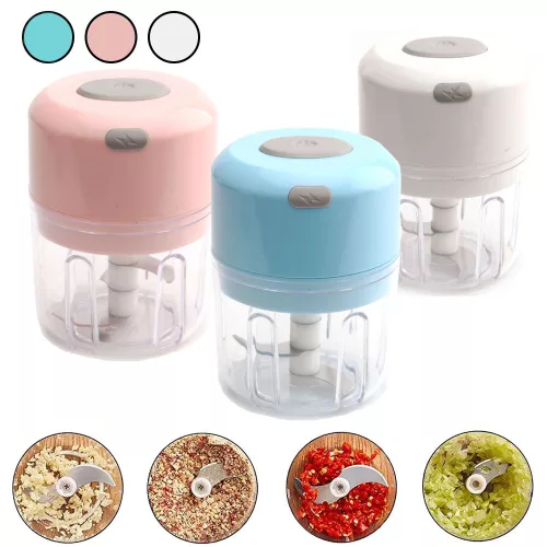 Mini USB tölthető elektromos fokhagyma és zöldségaprító 250ml - Kék