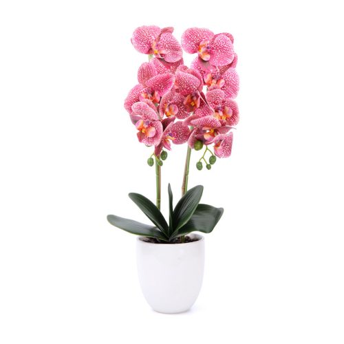 Mű Orchidea kerámia kaspóban 2 szálas 50 cm - Vörös