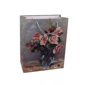   23 x 18 cm ajándék tasak (dísztasak) - rózsacsokor kék üvegvázában