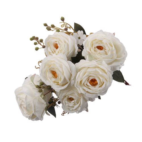Rózsacsokor mű rózsákból 7 szálas 50 cm - fehér