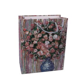   32 x 26 cm ajándék táska zöld, kék vázában rózsa kompozíció 1