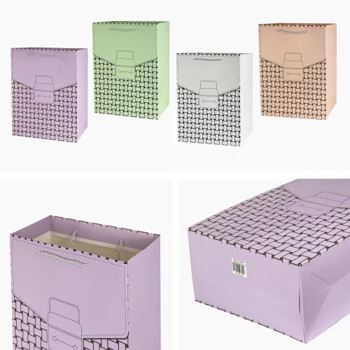 Ajándék táska iskolatáska mintával fehér - 40 x 30 x 12 cm