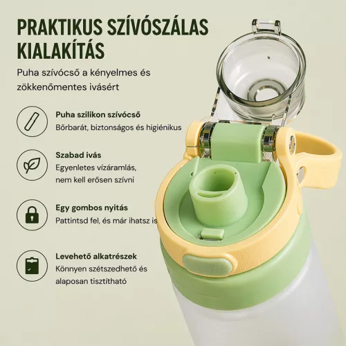 550 ml-es szívószálas sport kulacs – BPA-mentes ivópalack, zöld-sárga