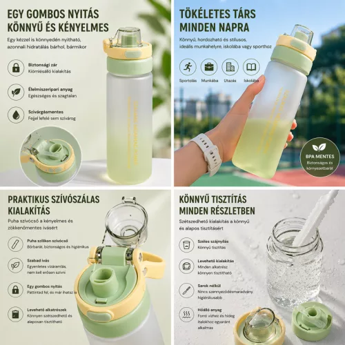 550 ml-es szívószálas sport kulacs – BPA-mentes ivópalack, kék-fehér
