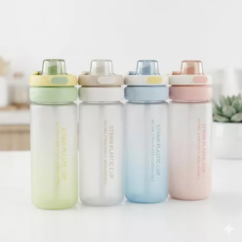 550 ml-es szívószálas sport kulacs – BPA-mentes ivópalack, kék-fehér
