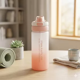   550 ml-es szívószálas sport kulacs – BPA-mentes ivópalack, rózsaszín-fehér
