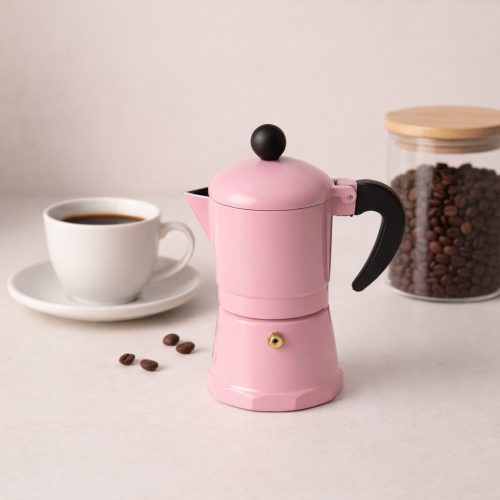 Kotyogós kávéfőző 2 személyes – rózsaszín, klasszikus olasz eszpresszó kávéfőző
