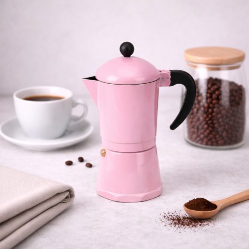 Kotyogós kávéfőző 6 személyes – rózsaszín, klasszikus olasz eszpresszó kávéfőző otthonra