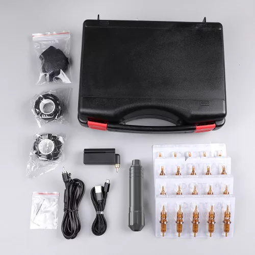 Vezeték nélküli Akkumulátoros Tetováló Toll Készlet, Tűpatronokkal, Kézitáskával és Kesztyűvel - TB1007P199
