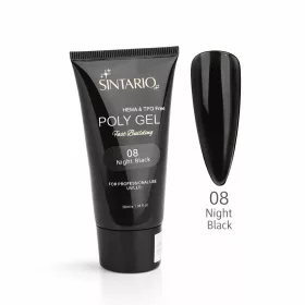   SINTARIO Poly Gel 08 Night Black – mélyfekete építő zselé körömhosszabbításhoz, HEMA & TPO mentes