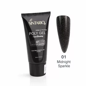   SINTARIO professzionális poly gel körömépítéshez – 01 Midnight Sparkle fekete csillámos, HEMA & TPO mentes műköröm gél