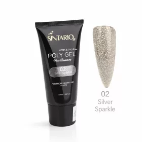  SINTARIO professzionális poly gel körömépítéshez – 02 Silver Sparkle ezüst csillámos, HEMA & TPO mentes műköröm gél