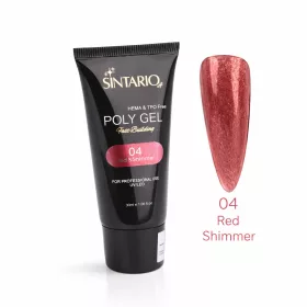   SINTARIO Poly Gel 04 Red Shimmer – intenzív vörös csillogású építő polygél UV/LED lámpához, professzionális körömépítéshez