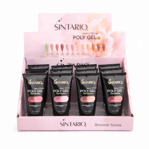SINTARIO Poly Gel 04 Red Shimmer – intenzív vörös csillogású építő polygél UV/LED lámpához, professzionális körömépítéshez