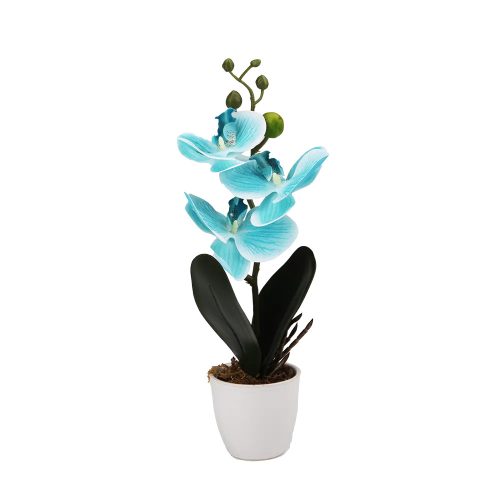 Orchidea egyszálas élethű művirág 28 cm - kék