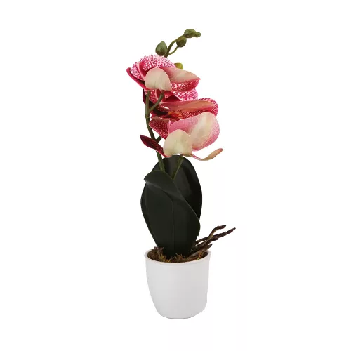 Mű orchidea virágtartóban, élethű - kétszálas - 28 cm - rózsaszín