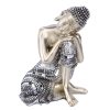 Ezüst Buddha szobor – 22 cm, modern dekoráció műgyantából