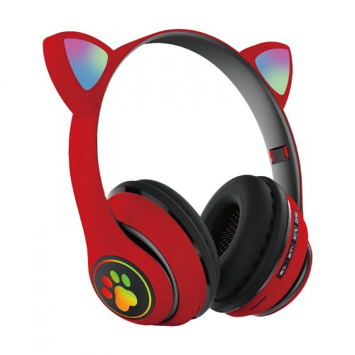 Macskafül, Színes ragyogás, Bluetooth 5.0 fülhallgató mikrofonnal, Piros