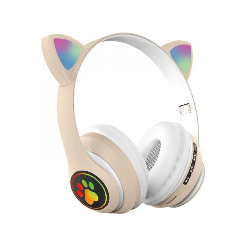 Macskafül, Színes ragyogás, Bluetooth 5.0 fülhallgató mikrofonnal, Khaki