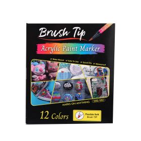   12 színű akril festék marker készlet rugalmas ecsetheggyel – Brush Tip Acrylic Paint Marker