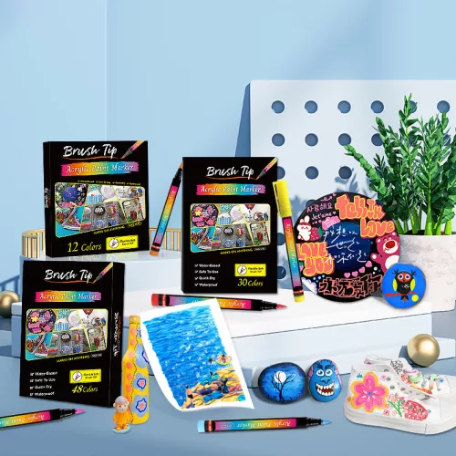 12 színű akril festék marker készlet rugalmas ecsetheggyel – Brush Tip Acrylic Paint Marker
