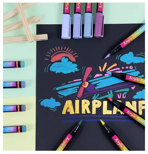 12 színű akril festék marker készlet rugalmas ecsetheggyel – Brush Tip Acrylic Paint Marker