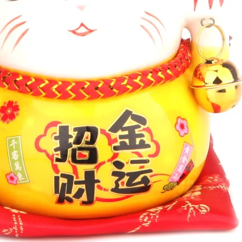 Maneki Neko Integető cica, malacpersely - Sárga