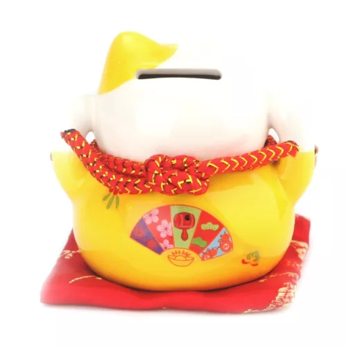Maneki Neko Integető cica, malacpersely - Sárga