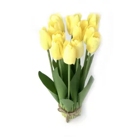 Tulipán csokor élethű növény, 12 szálas – Sárga