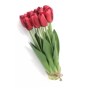 Tulipán csokor élethű növény, 12 szálas – Piros
