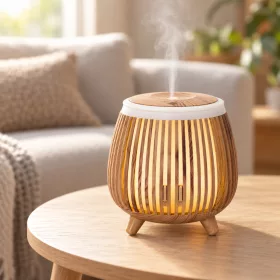   Aromaterápiás ultrahangos párásító 140 ml – világosbarna, LED világítással