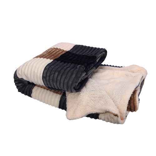 200x230 cm dupla rétegű pléd szürke-szürkéskék-barna-krémszínű - poliészter