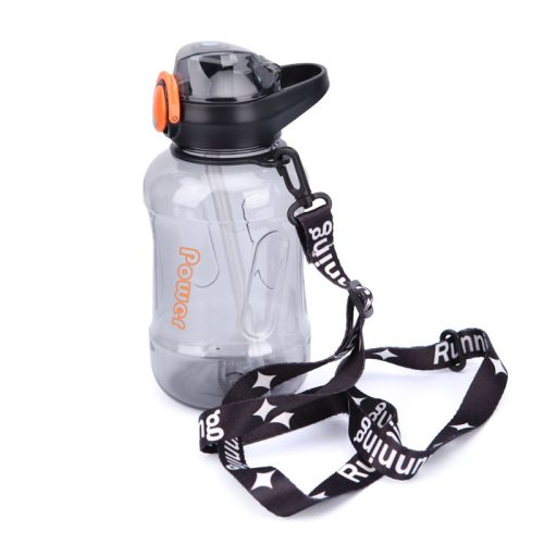 Motivációs kulacs Power 900 ml sport kulacs nyakba akaszthatós pántal - Fekete