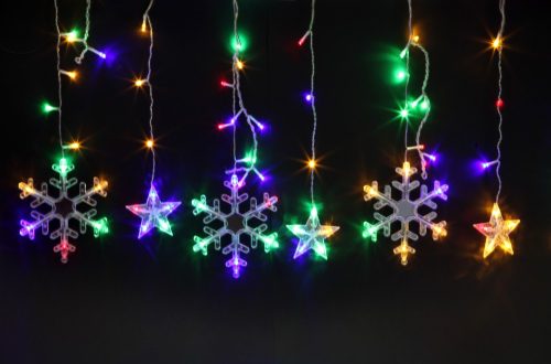 USB-s beltéri Karácsonyi LED fényfüzér Hópehely és csillag Színes
