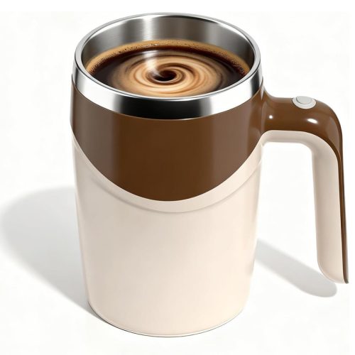 Automatikus Önkavaró Bögre 300 ml – Mágneses Keverésű Kávés és Teás Pohár, Barna–Bézs