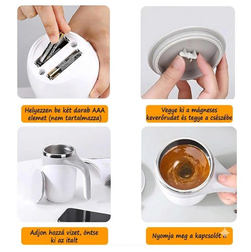 Automatikus Önkavaró Bögre 300 ml – Mágneses Keverésű Kávés és Teás Pohár, Barna–Bézs