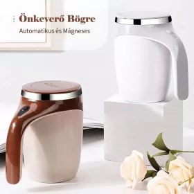   Automatikus Önkavaró Bögre 300 ml – Mágneses Keverő Pohár, Fehér–Szürke, Kávéhoz és Teához