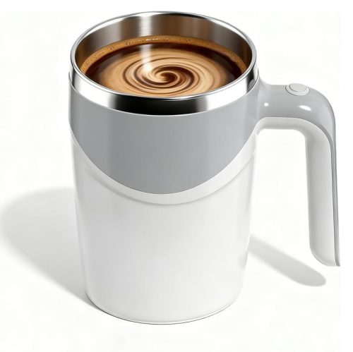 Automatikus Önkavaró Bögre 300 ml – Mágneses Keverő Pohár, Fehér–Szürke, Kávéhoz és Teához