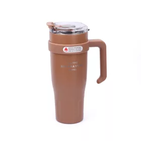   Rozsdamentes acél termosz bögre szívószállal 1.2 L - Capuccino színű