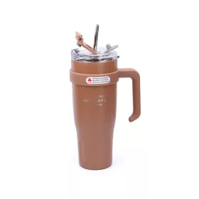   Rozsdamentes acél termosz bögre szívószállal 1.2 L - Capuccino színű