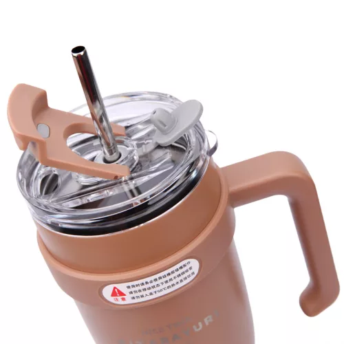 Rozsdamentes acél termosz bögre szívószállal 1.2 L - Capuccino színű